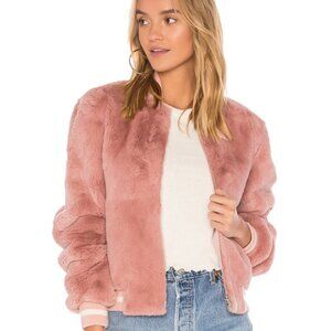 Elizabeth & James Ellington Pink Dahlia Rabbit Fur Bomber Jacket SMALL